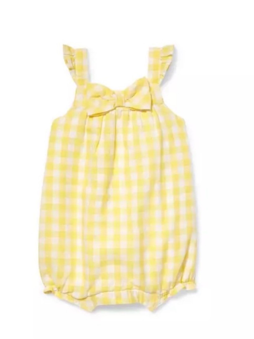 Janie and Jack Yellow Gingham Bubble Romper with Bow Detail